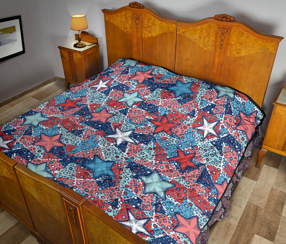 Hand Drawn Colorful Starfish Premium Quilt