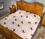 Cute Bee Flower Pattern Pink Background Premium Quilt