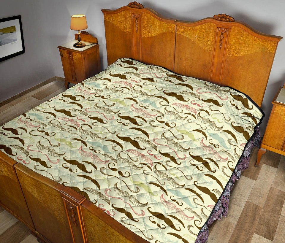 Mustache Beard Pattern Print Design 01 Premium Quilt