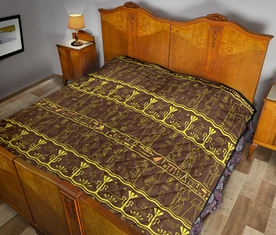 Egypt Hieroglyphics Pattern Print Design 03 Premium Quilt
