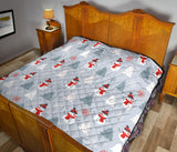 Snowman Christmas  Tree Snow Gray Background Premium Quilt