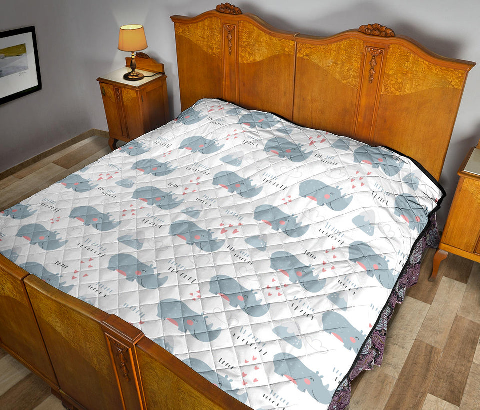 Cute Rhino Heart Pattern Premium Quilt