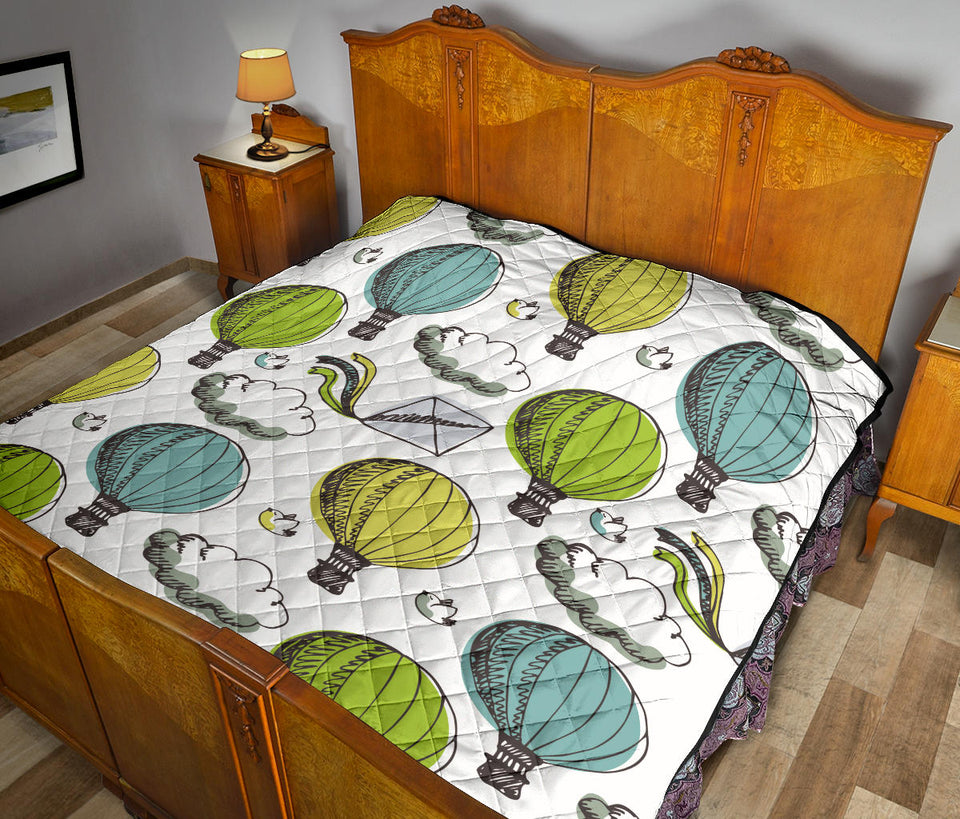 Hot Air Balloon Bird Cloud Pattern Premium Quilt