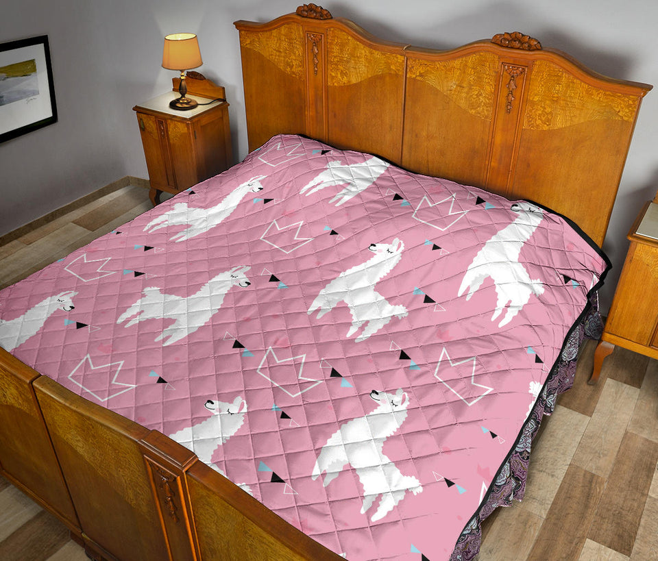 Llama Alpaca Pink Background Premium Quilt