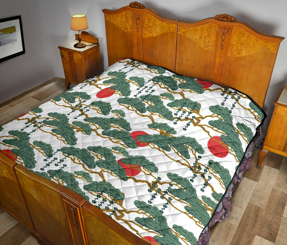 Bonsai Red Sun Japanese Pattern Premium Quilt