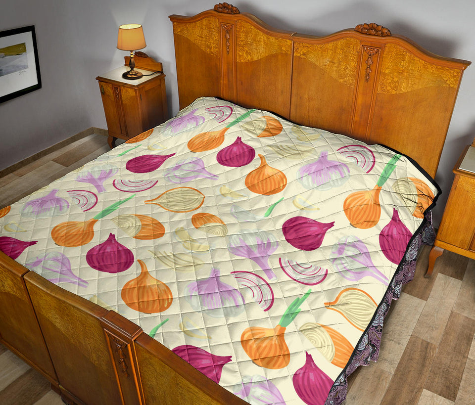 Onion Garlic White Red Pattern Premium Quilt