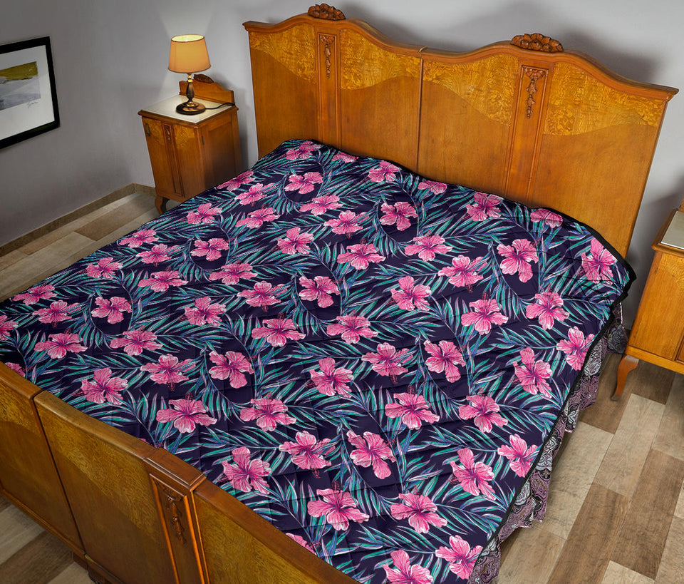 Hibiscus Pattern Print Design 05 Premium Quilt