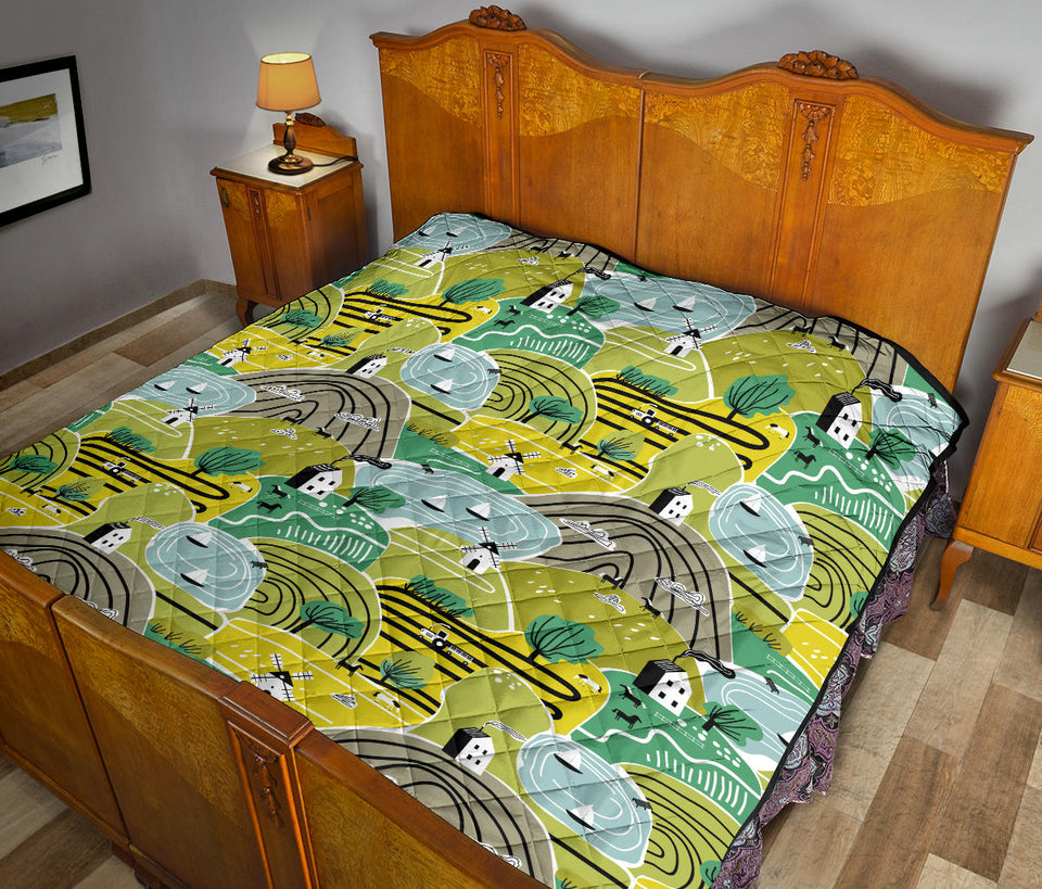 Hand Drawn Windmill Pattern Premium Quilt
