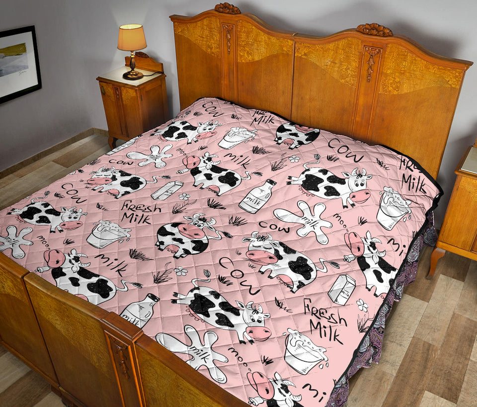 Cows Milk Product Pink Background Premium Quilt