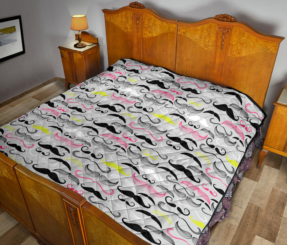 Mustache Beard Pattern Print Design 02 Premium Quilt
