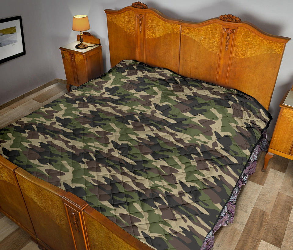Dark Green Camo Camouflage Pattern Premium Quilt