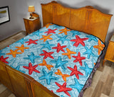 Blue Red Orange Starfish Pattern Premium Quilt