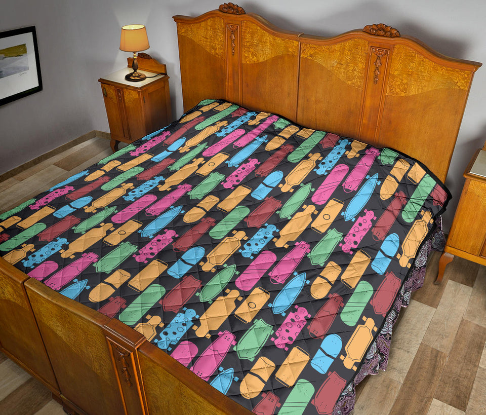 Skate Board Pattern Print Design 02 Premium Quilt