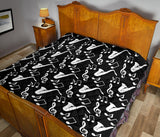 Saxophone Music Notes Treble Clef Black White Theme Premium Quilt