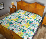 Cute Parrot Toucan Flamingo Cactus Exotic Leaves Pattern Premium Quilt