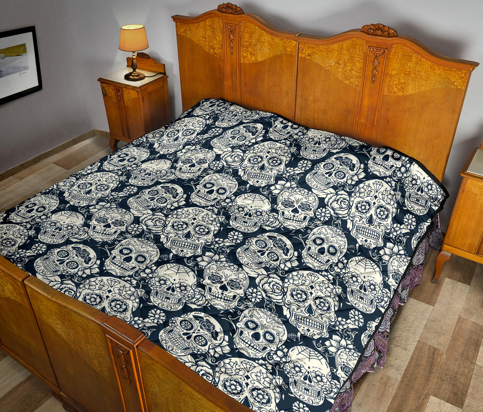 Sugar Skull Black White Pattern Premium Quilt
