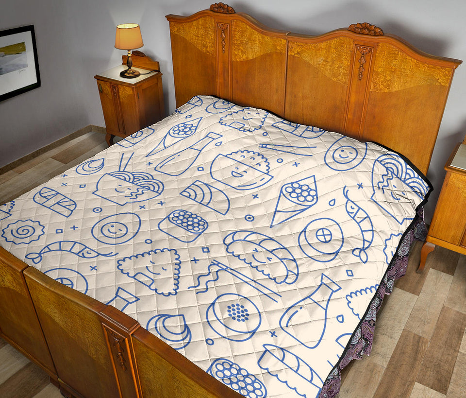 Cute Sushi Icon Pattern Premium Quilt