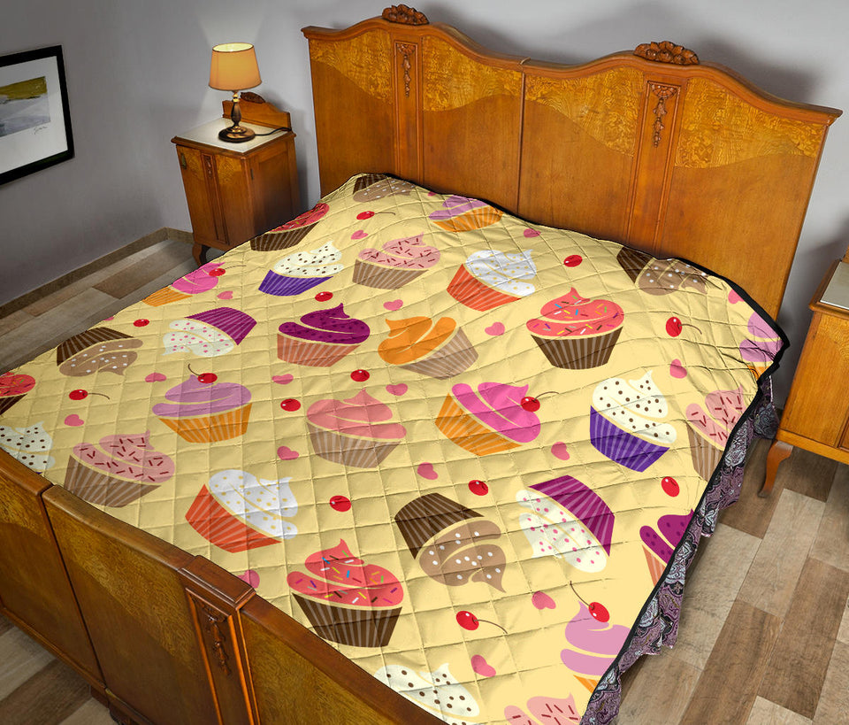 Cake Cupcake Heart Cherry Pattern Premium Quilt