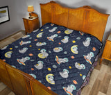 Cute Sloth Astronaut Star Planet Rocket Pattern Premium Quilt