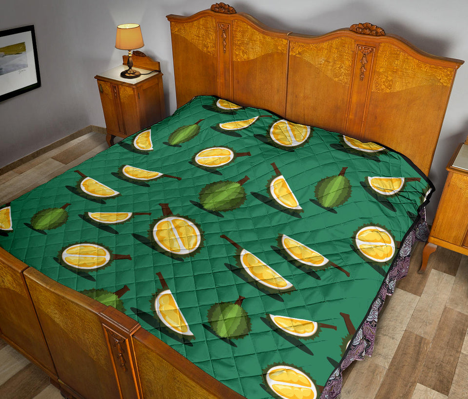Durian Pattern Green Background Premium Quilt