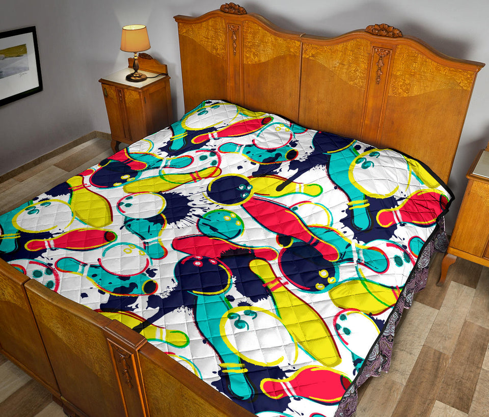 Watercolor Bowling Ball Pins Premium Quilt