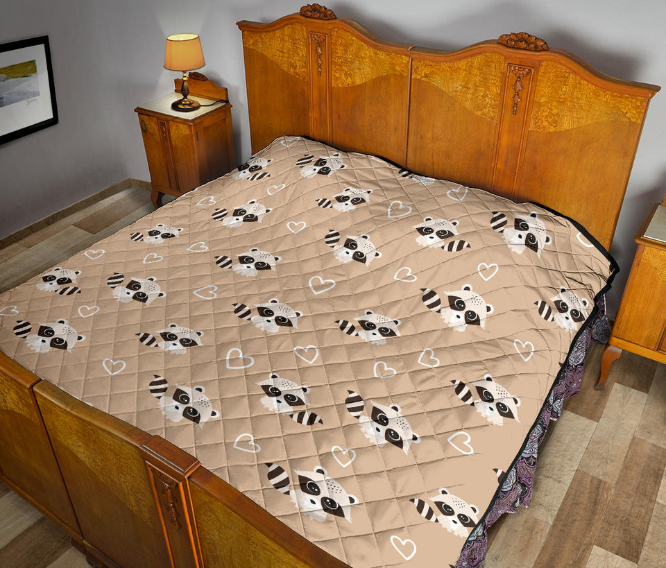 Cute Raccoon Heart Pattern Premium Quilt