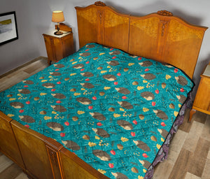 Hedgehog Pattern Print Design 01 Premium Quilt