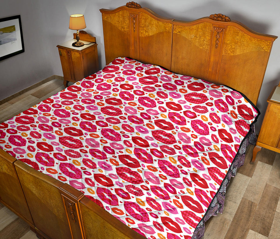 Lips Pattern Print Design 01 Premium Quilt