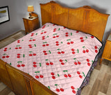 Cherry Pattern Pink Background Premium Quilt.