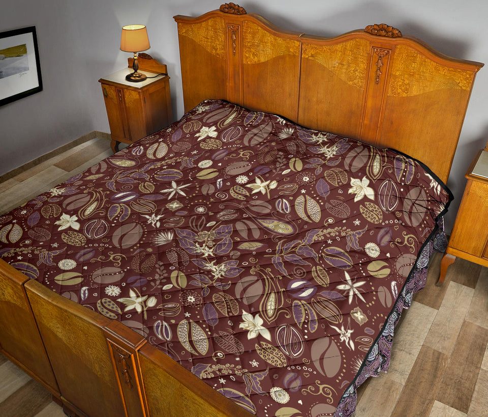 Coffee Bean Flower Pattern Premium Quilt