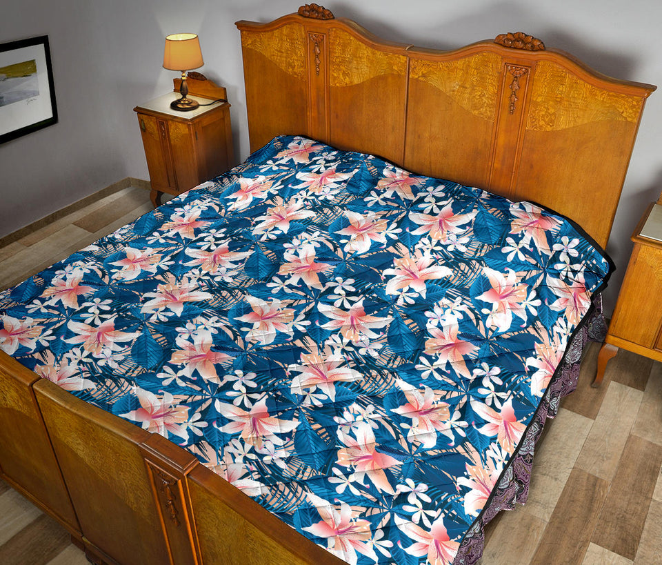 Hibiscus Pattern Print Design 02 Premium Quilt