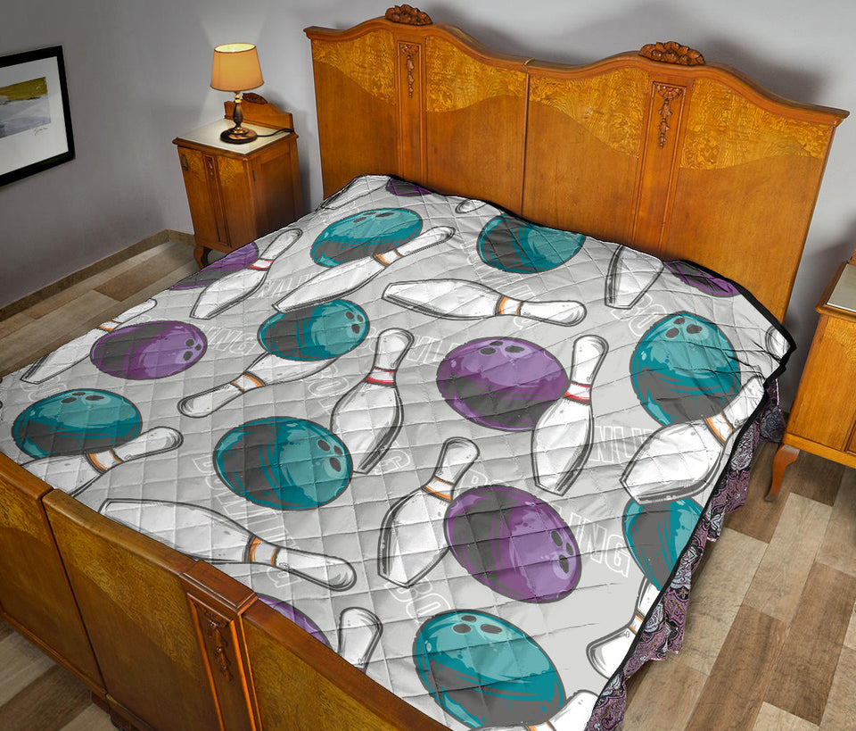 Bowling Ball And Pin Gray Background Premium Quilt