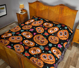 Pumpkin Flowers Spiderweb Halloween Theme Premium Quilt