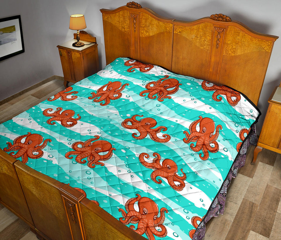 Octopuses Sea Wave Background Premium Quilt