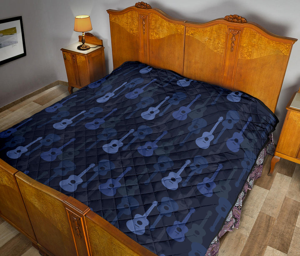 Blue Theme Guitar Pattern Premium Quilt