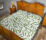 Hand Drawn Sketch Style Green Chili Peppers Pattern Premium Quilt
