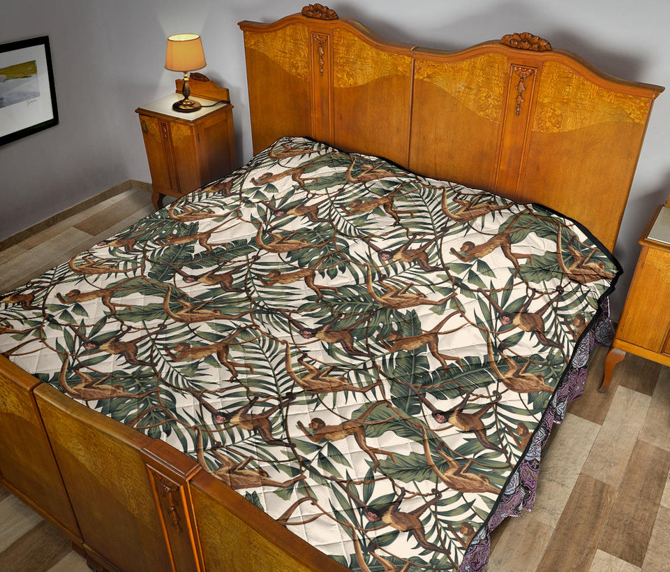 Monkey Tropical Leaves Background Premium Quilt