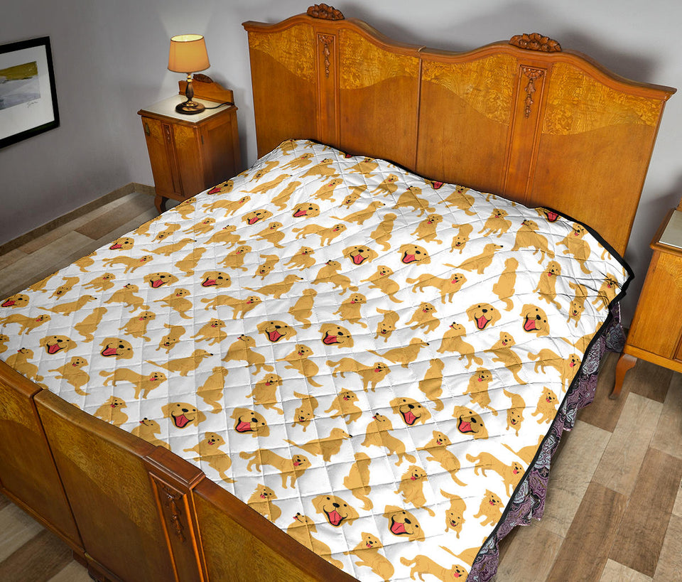 Golden Retriever Pattern Print Design 05 Premium Quilt