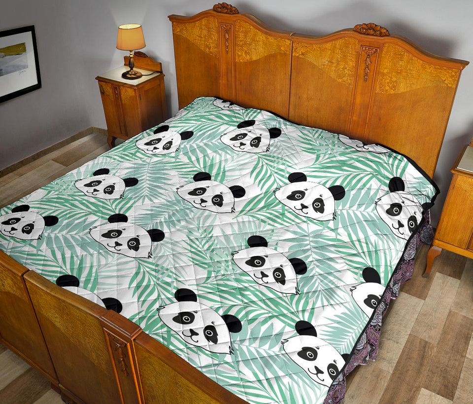 Panda Pattern Tropical Leaves Background Premium Quilt