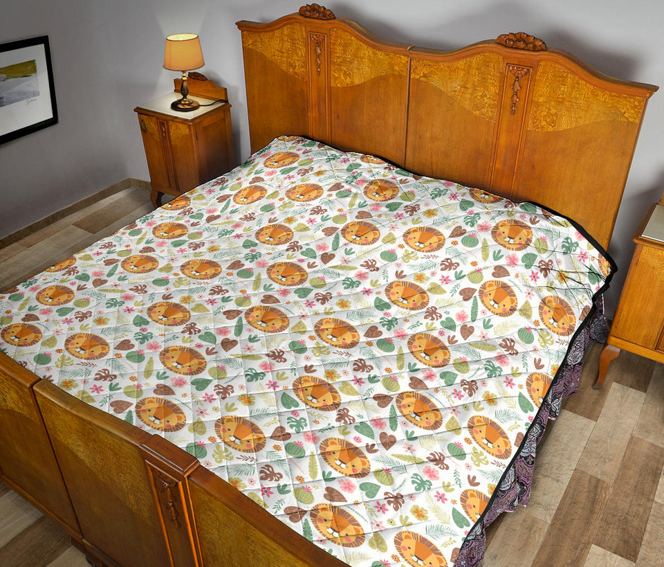 Lion Pattern Print Design 04 Premium Quilt