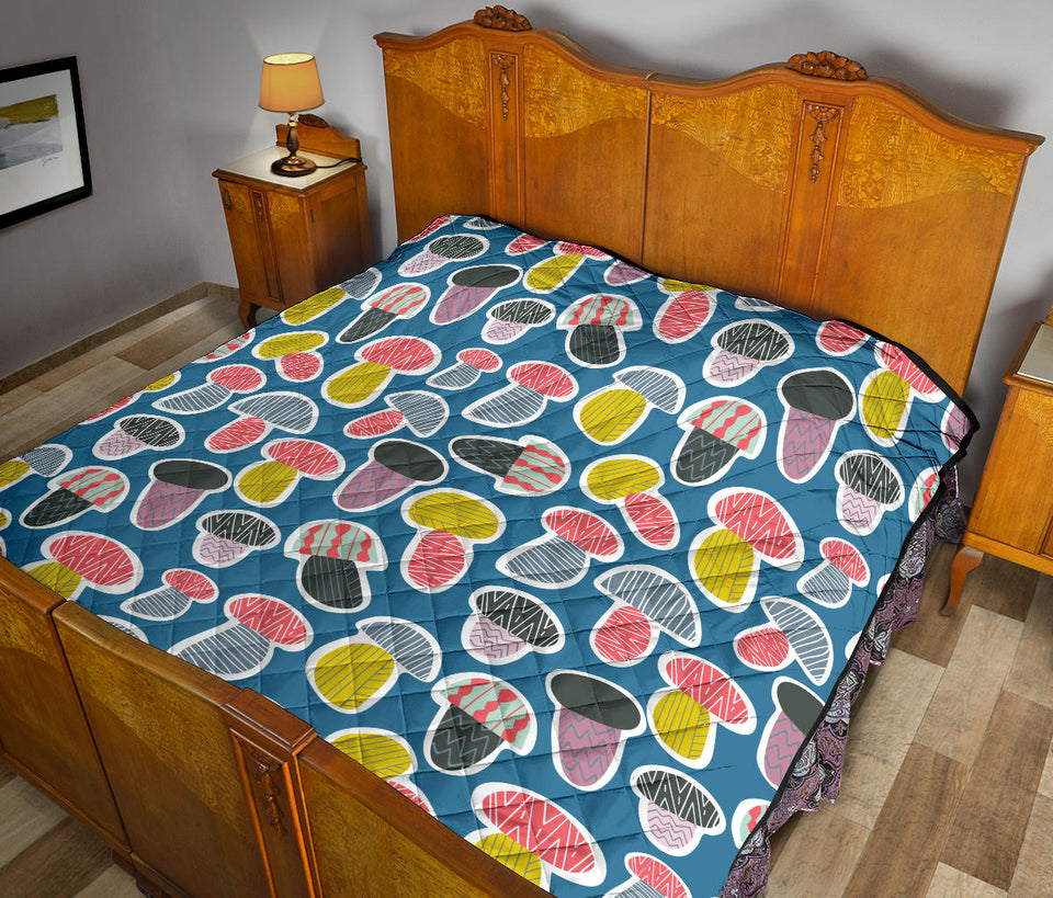 Colorful Mushroom Design Pattern Premium Quilt