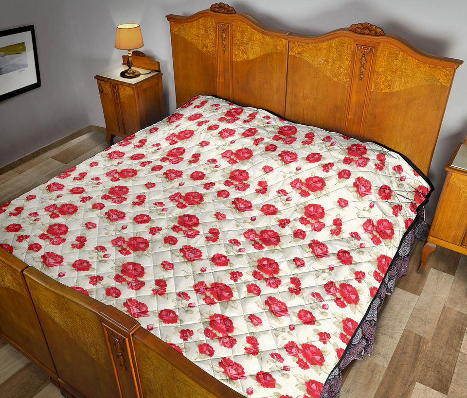 Rose Pattern Print Design 01 Premium Quilt