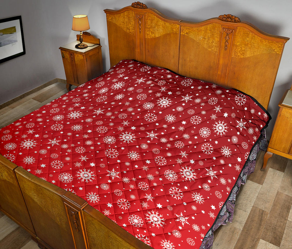 Snowflake Pattern Red Background Premium Quilt