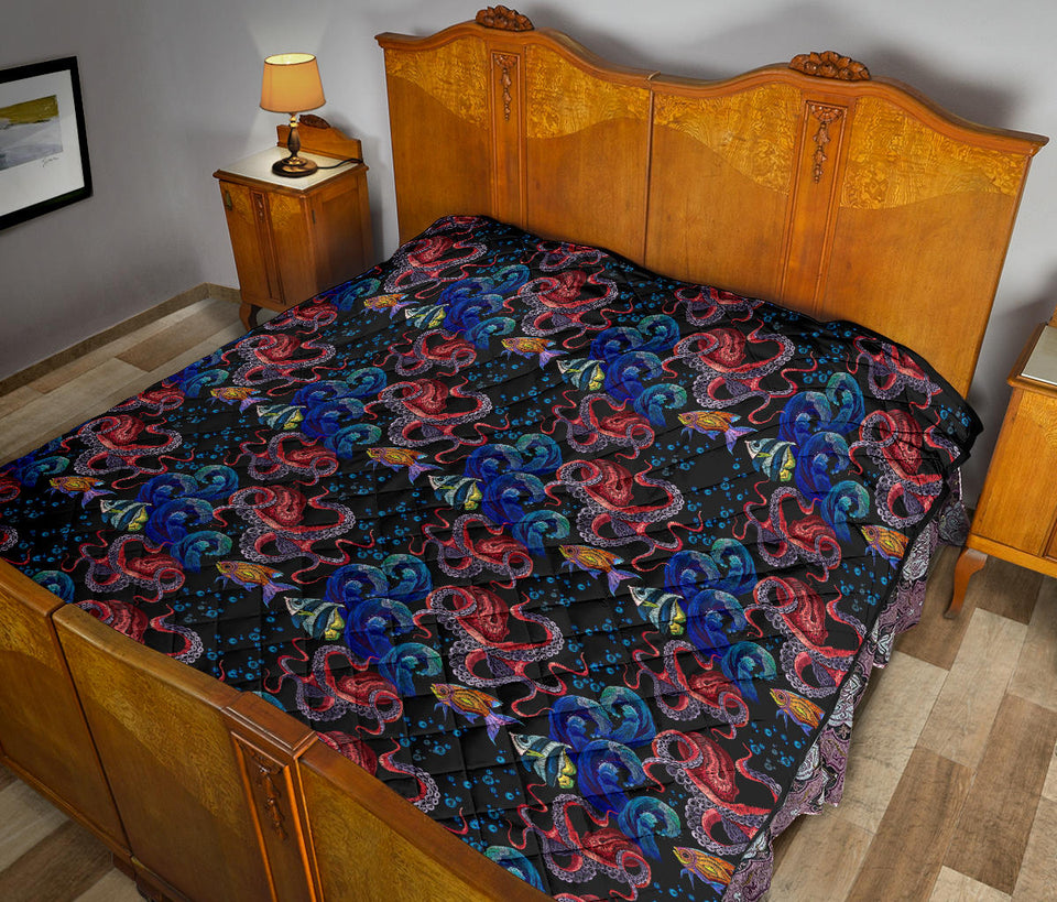 Octopus Sea Wave Tropical Fishe Pattern Premium Quilt