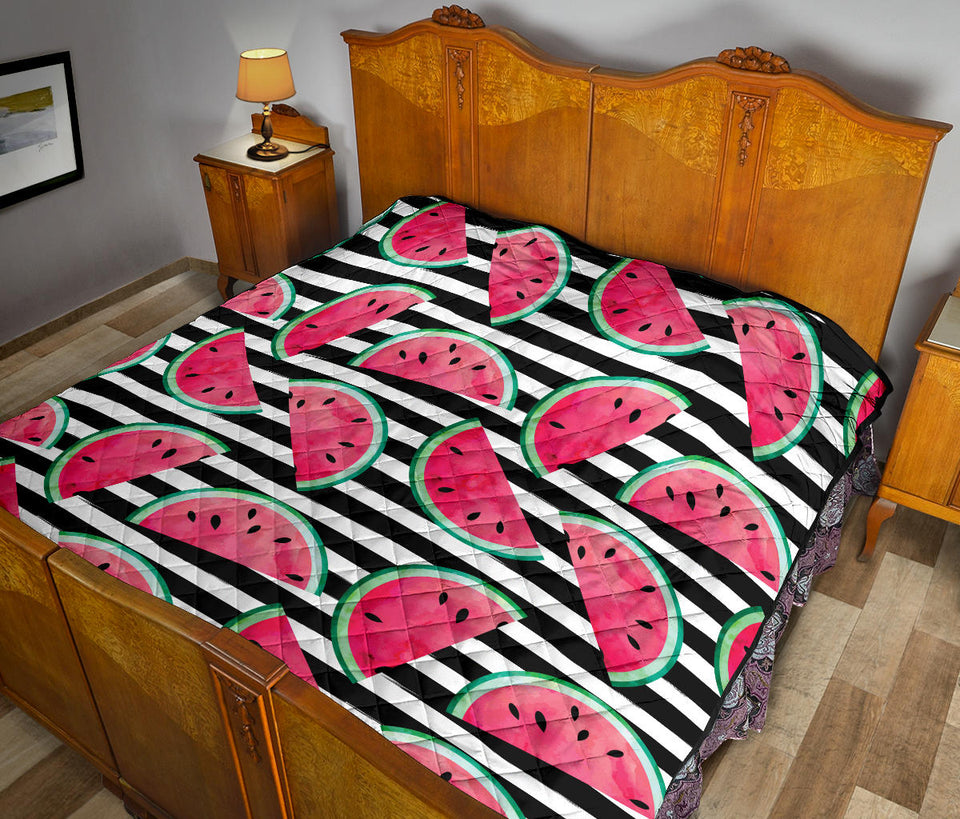 Watercolor Paint Textured Watermelon Pieces Premium Quilt