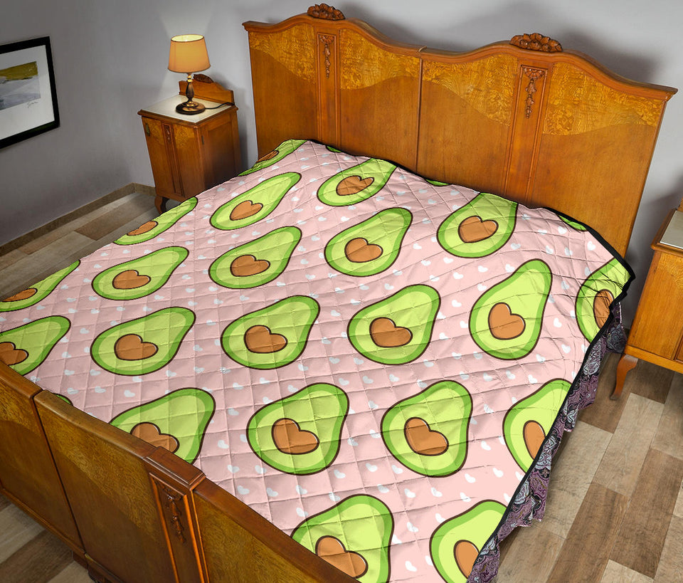 Avocado Heart Pink Background Premium Quilt