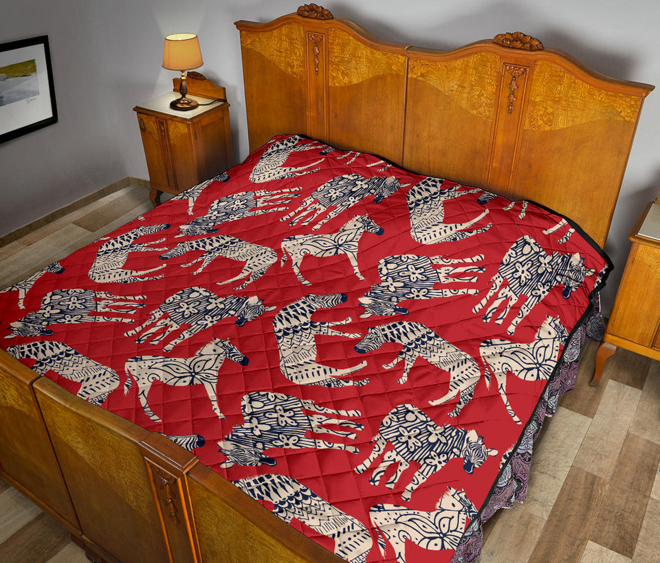 Zebra Abstract Red Background Premium Quilt