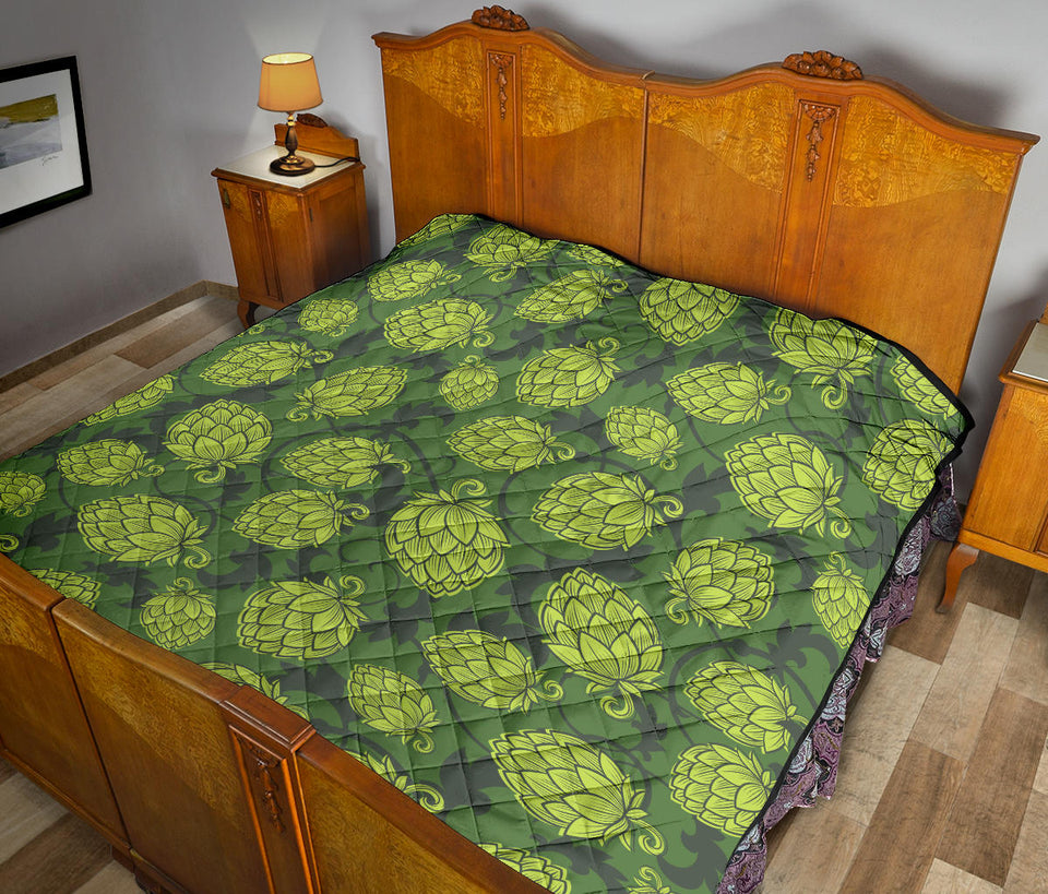 Hop Pattern Hop Cone Background Premium Quilt