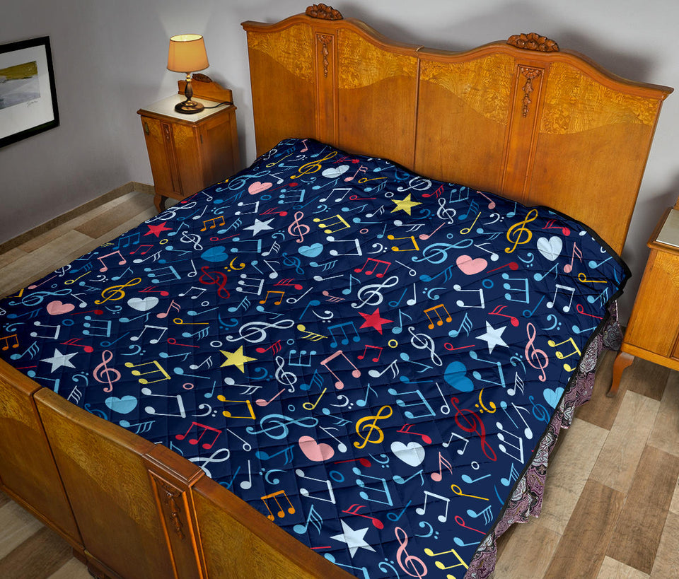 Music Notes Pattern Print Design 03 Premium Quilt