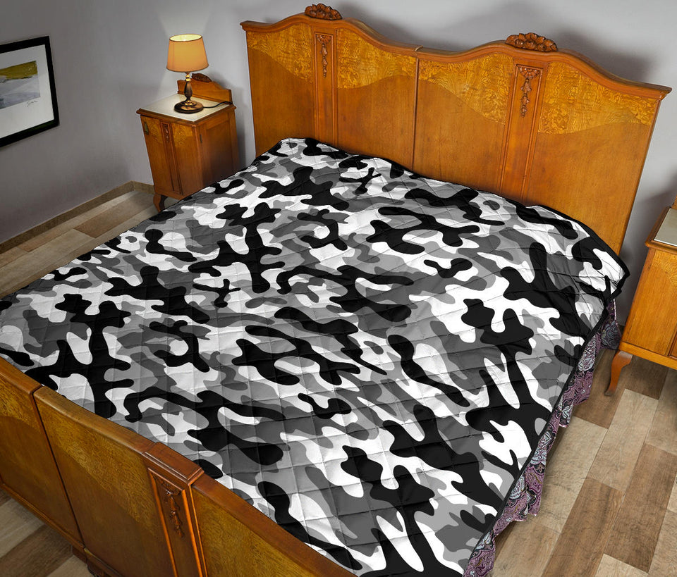 Black White Camo Camouflage Pattern Premium Quilt
